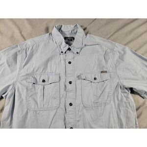 Eddie Bauer Shirt Men Large‎ Blue Button Up Ripstop Camp Hiking Outdoor Pockets